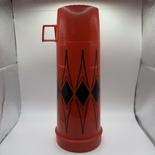 Vintage King Seeley 1 Quart Thermos Red Black Diamond Pattern Made in the USA