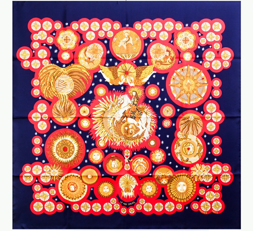 Unused Item HERMES Scarf 90cm Silk 100 LE ROY SOEIL Sun King with Box