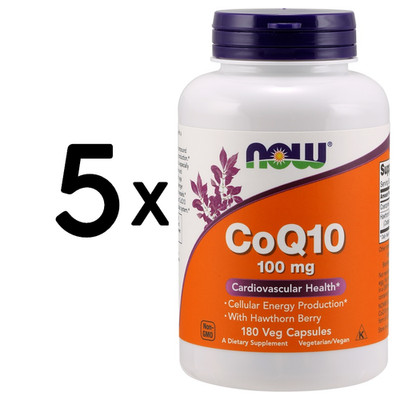 5 x NOW Foods CoQ10 with Hawthorn Berry, 100mg - 180 vcaps (255,54 EUR/kg)