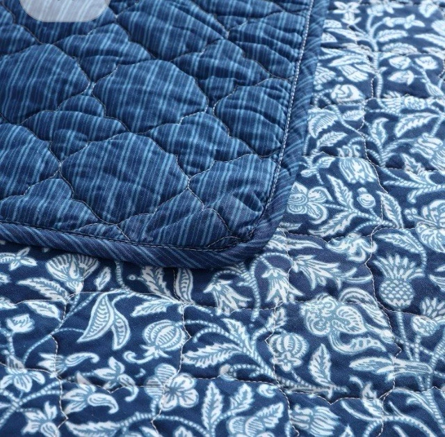 Juego de edredón de algodón Laura Ashley Elaina 3 piezas azul índigo reina cp. @ $122 Foto 4 de 4