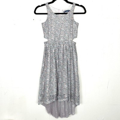 Truly Me Sara Sara Purple Floral Sequin Hi-Low Hem Dress Girls 8 Medium Easter