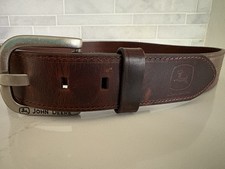 John Deere Genuine Leather Belt Men's 34  -38  Brown Deer Logo Stitching Farmer