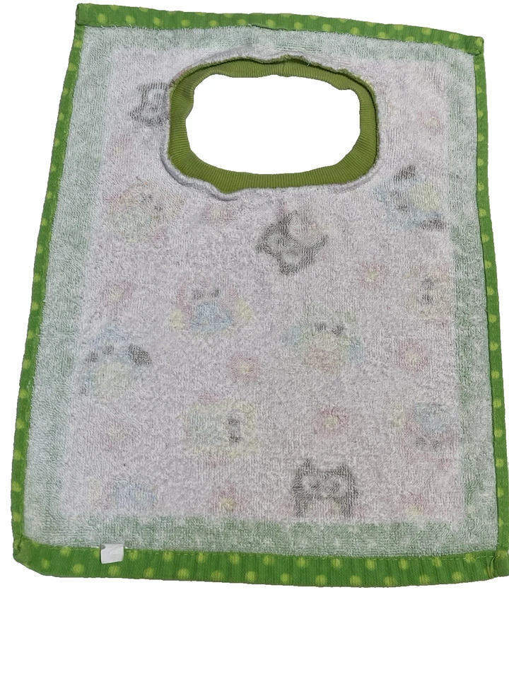 猫头鹰围兜头适合绿色粉红色毛巾 Drool 复古棉 — 第 2/4 张图片