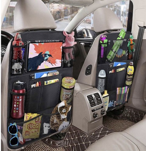 2 Pack Car Backseat Organizer 9 Storage Pockets Seat Back Protectors Kick Mats - Afbeelding 4 van 7