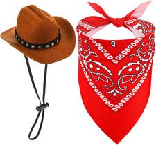 Pet Cowboy Costume Set Halloween Costumes for Dogs Cat Cowboy Hats with Bandana