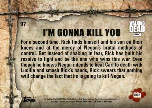 2017 Topps AMC The Walking Dead Season 7 Rust Parallel #97 I’m Gonna Kill You - Picture 2 of 2