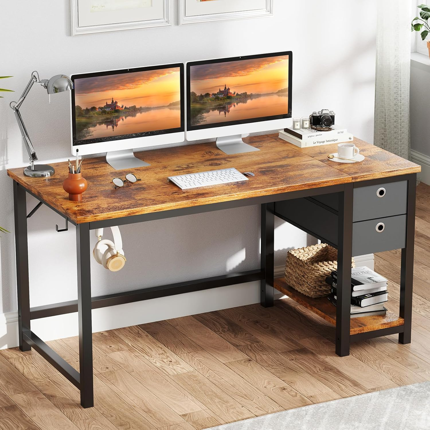 Compact Modern Computer Desk with Storage Drawers for Small Office or Study Spaces-image