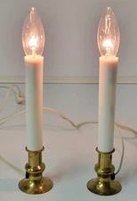 VV) Pair of 2 Electric Window Candolier Candles Holiday Christmas Brass Base