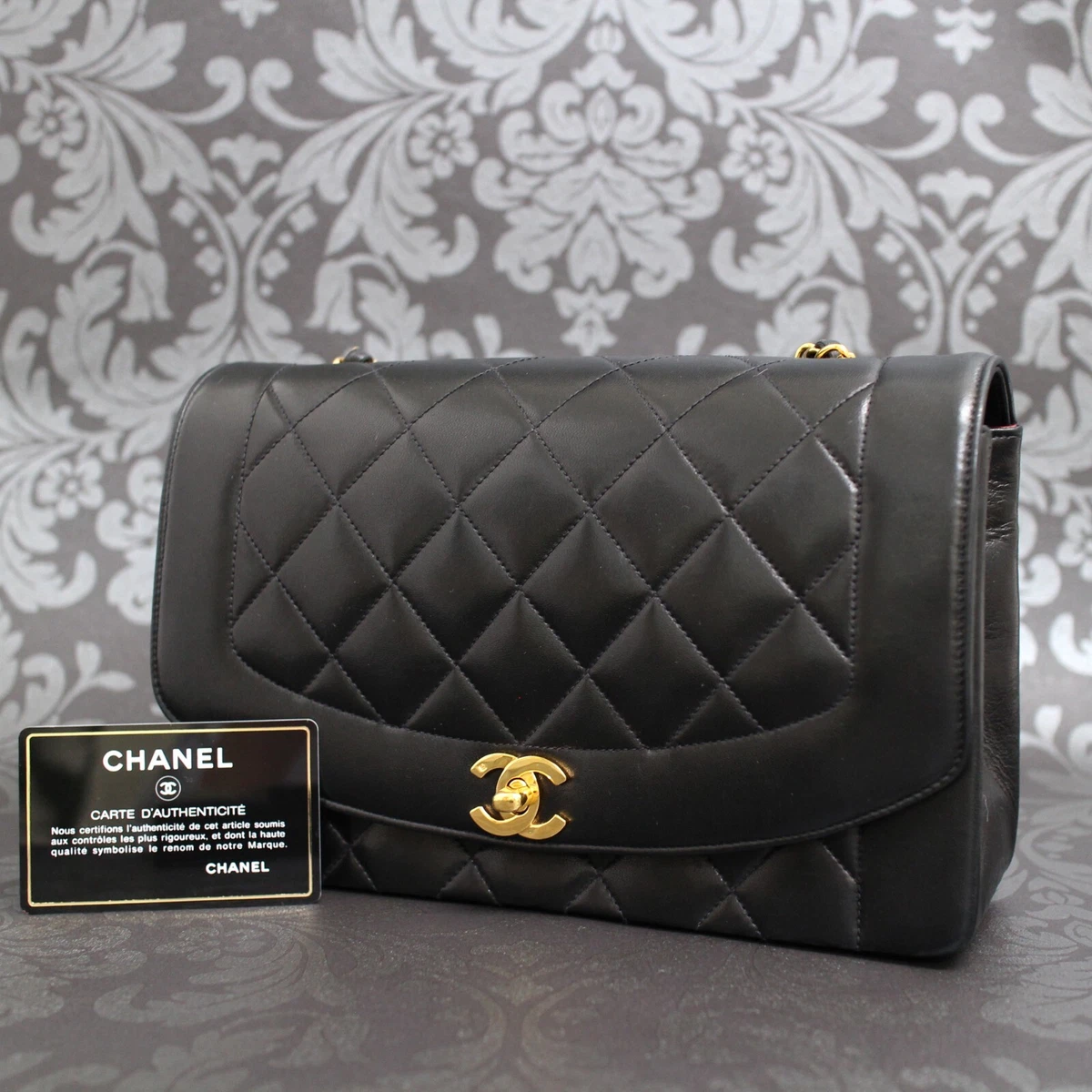 CHANEL 2.55 Double Flap 9 Silver Chain Shoulder Bag Black Lamb