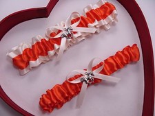 NEW Beautiful Orange Ivory Wedding Prom Homecoming Garters GetTheGoodStuff A  
