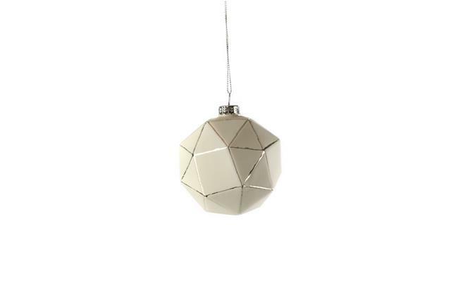Jingles 8cm White Geometric Glass Christmas Bauble (Squares & Triangle Design)