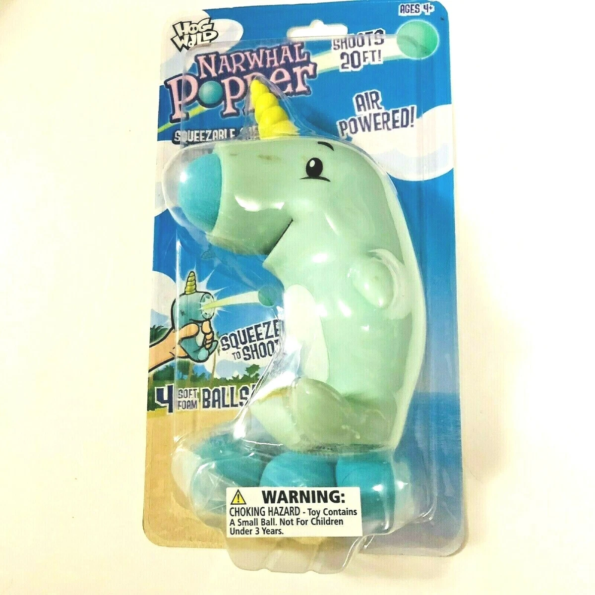 Hog Wild Squeeze Popper Narwhal Whale Unicorn Ball Shooter Soft Dart Toy
