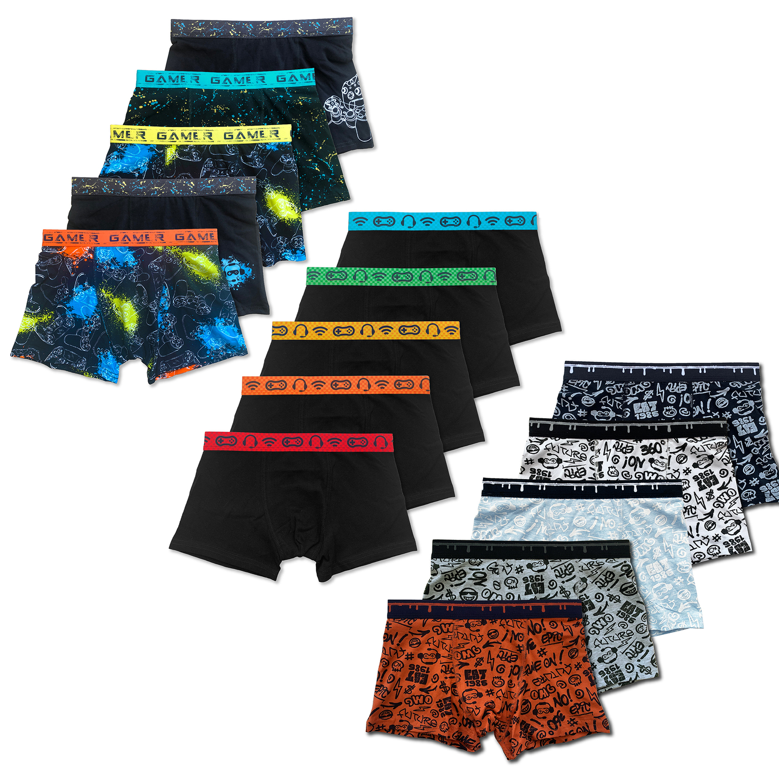 Boys Boxers 5 Pack Trunks Underwear Camo Gaming Design Coloured Size 2