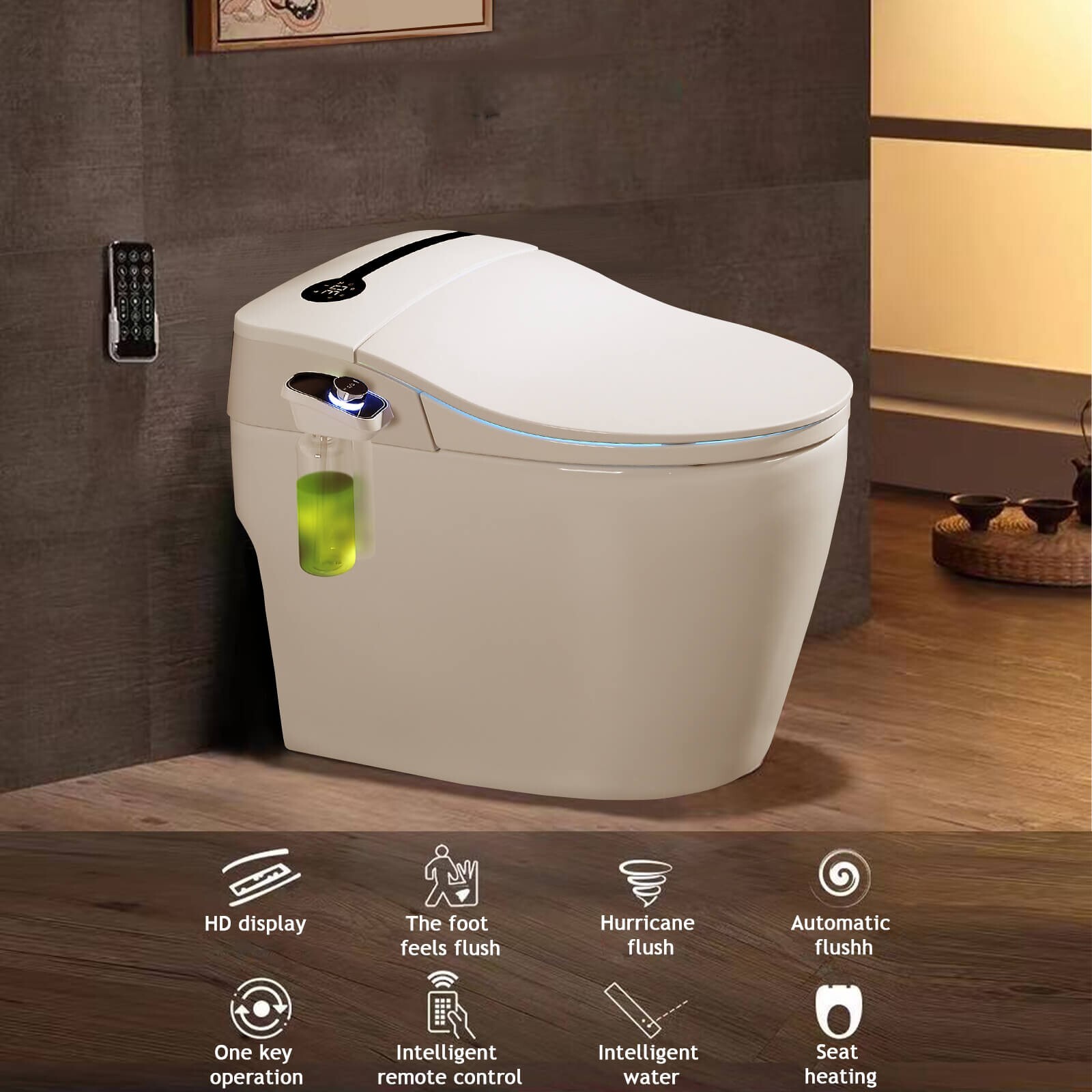 Smart Home White Toilet Automatic Flush System One piece Toilet Bidet u0026amp;  Seat | eBay