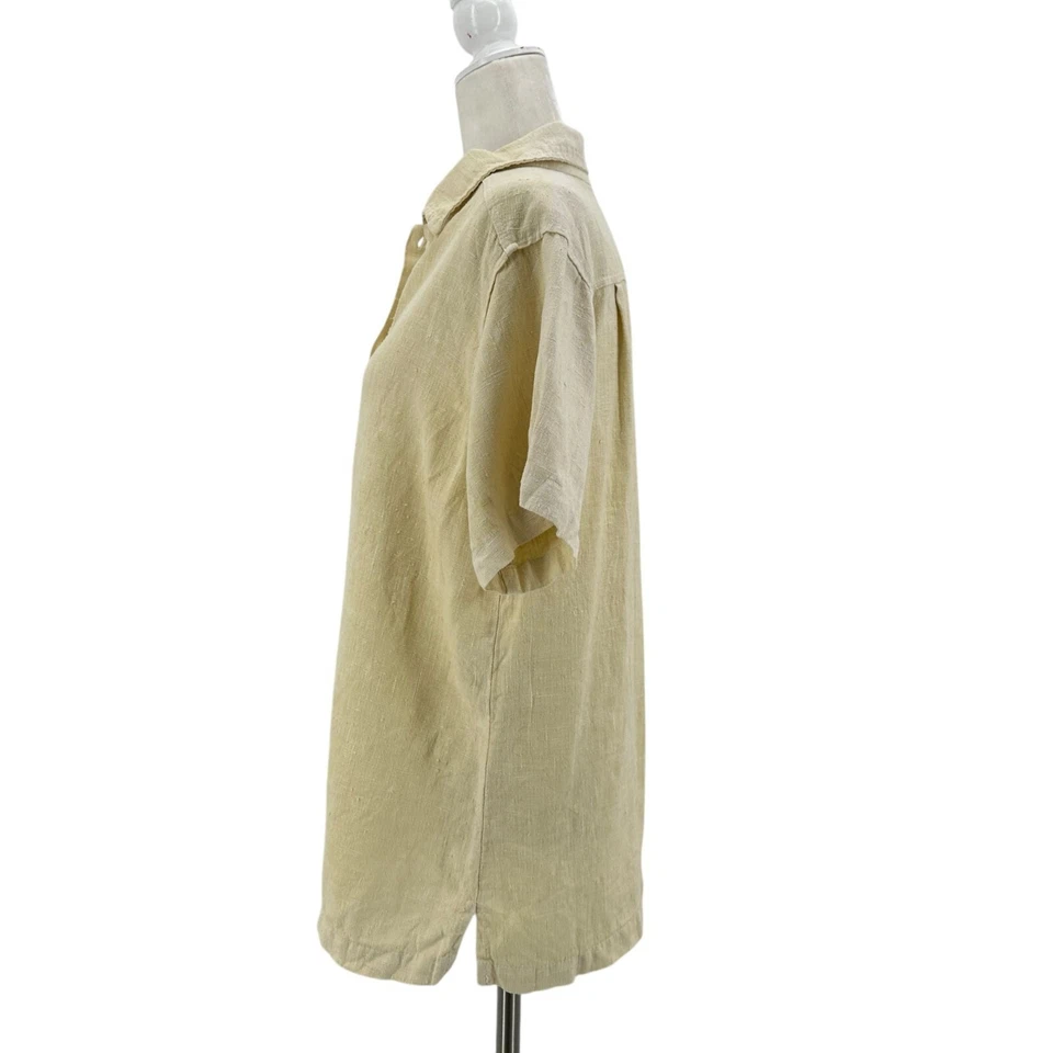 Vintage Fresh Produce Adult Small Shirt Linen Relaxed Fit Pale Yellow Button Top - Image 4 of 4