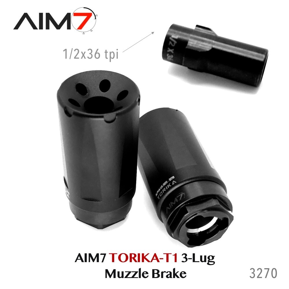 Aim7 TORIKA-T1 Muzzle Brake 3-Lug with Optional 9mm/223/.30 cal