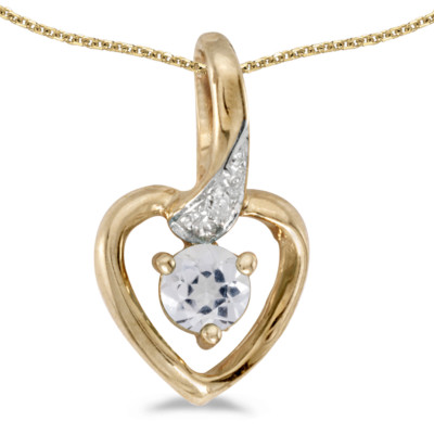 10k Gelbgold runder weißer Topas und Diamant Herz Anhänger mit 16'' Kette