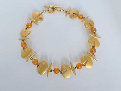 Collier Vintage Biche De Bere En Métal Doré Avec Perles - Occasion Bon état