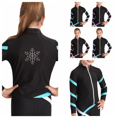 Girls Tee Training Sweatshirts Full Zip Undershirts Sportwear Jacket Turtleneck