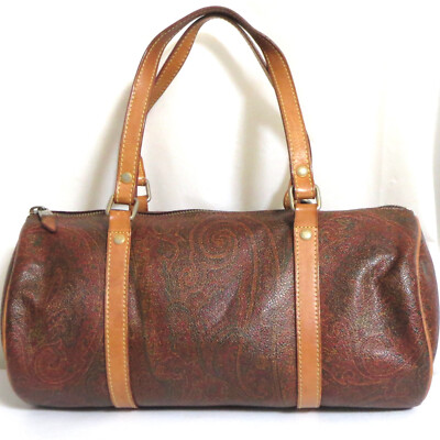Auth Vintage ETRO Paisley Hand bag purse Bordeaux PVC Leather Made in Italy T2