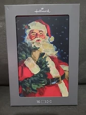 Hallmark Christmas Cards Box Of 16 Cards NEW Santa with Wreath & Sparkle