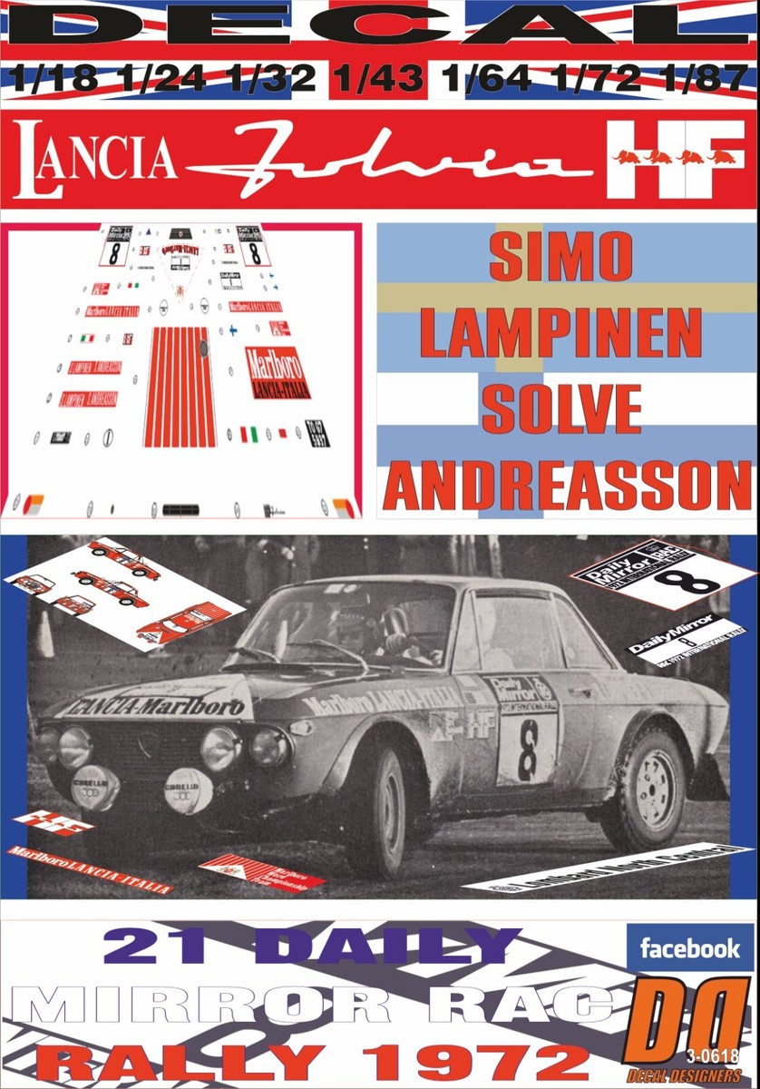 Décalcomanie Lancia Fulvia 1.6 Coupé HF - Munari / Montecarlo 1972 Vainqueur, Planche