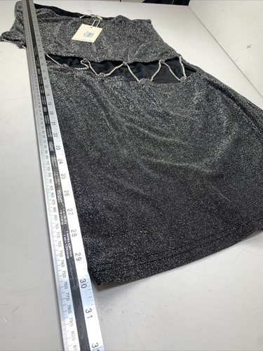 Simmi Diamante Cut Out Midi Dress, One Shoulder UK 10 Petite Glitter Gunmetal - Picture 17 of 19