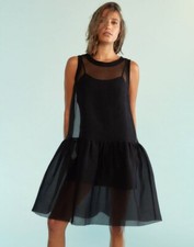Black Organza Knee-Length Dress for Evening Cocktail Wedding Event &Gift for Her