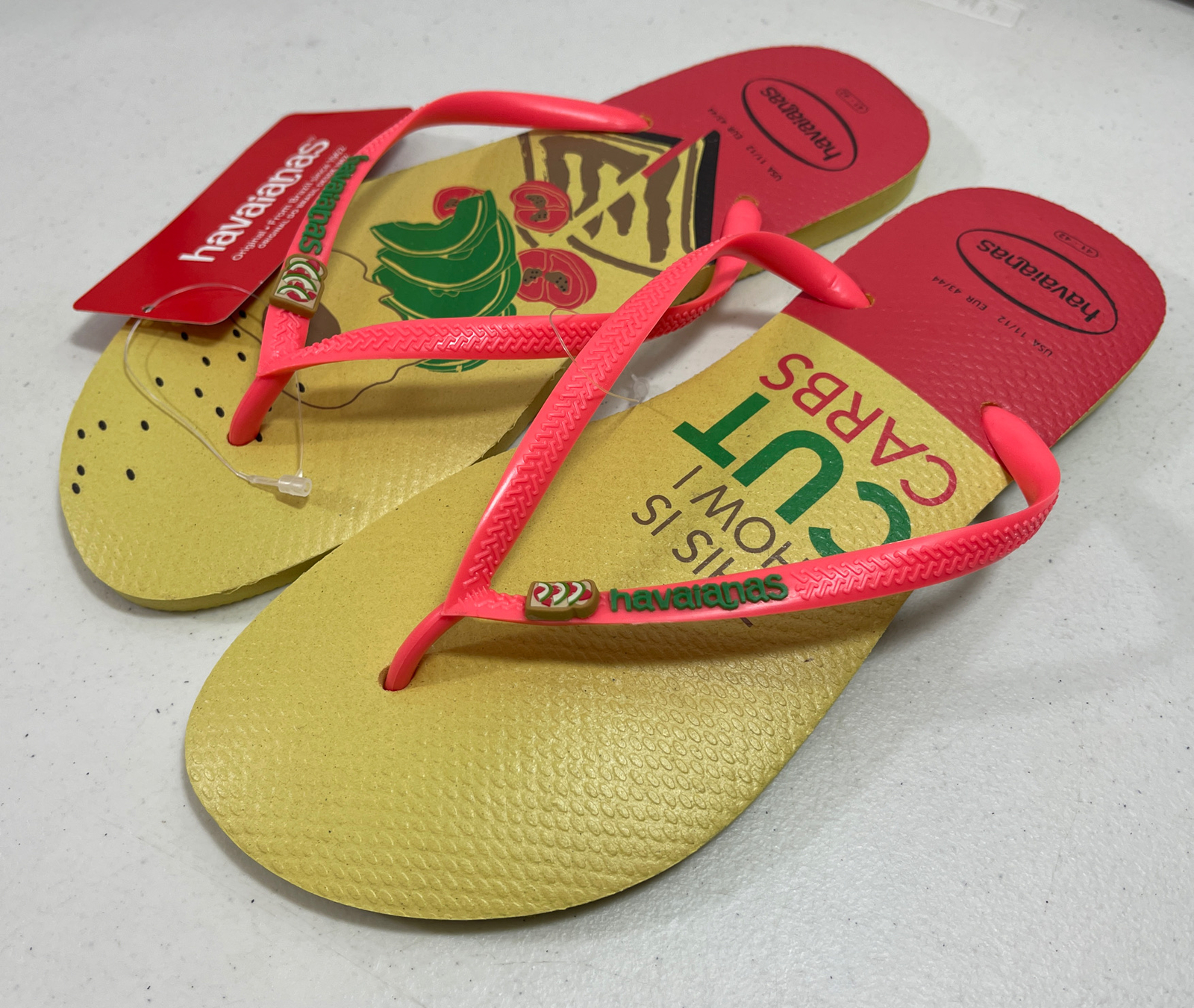 Men's Havaianas Flip Flops Slippers This is How I Cut Carbs Yellow Size 11/12  | eBay