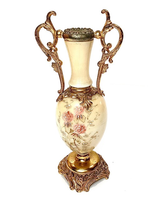 Wavecrest C F Monroe Vase Ormolu Floral Print Small Urn 7” eBay