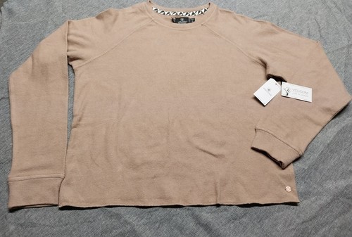 Volcom LIL Women's Size S Cropped Crew Long Sleeve Fleece Sweater Top in Caramel - Picture 2 of 10