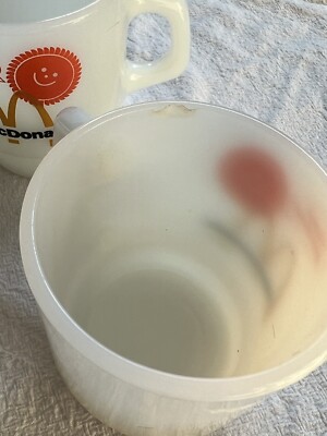 2 Vintage 70s McDonalds Fire King Anchor Hocking Sun Milk Glass  