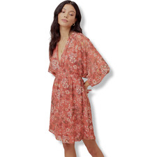 Lovestitch Mini Dress Small Pink Coral Floral Bohemian Tied Back Pockets NEW