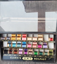 Antique CLARK'S ONT Boilfast Thread Spools Store Countertop Display Case