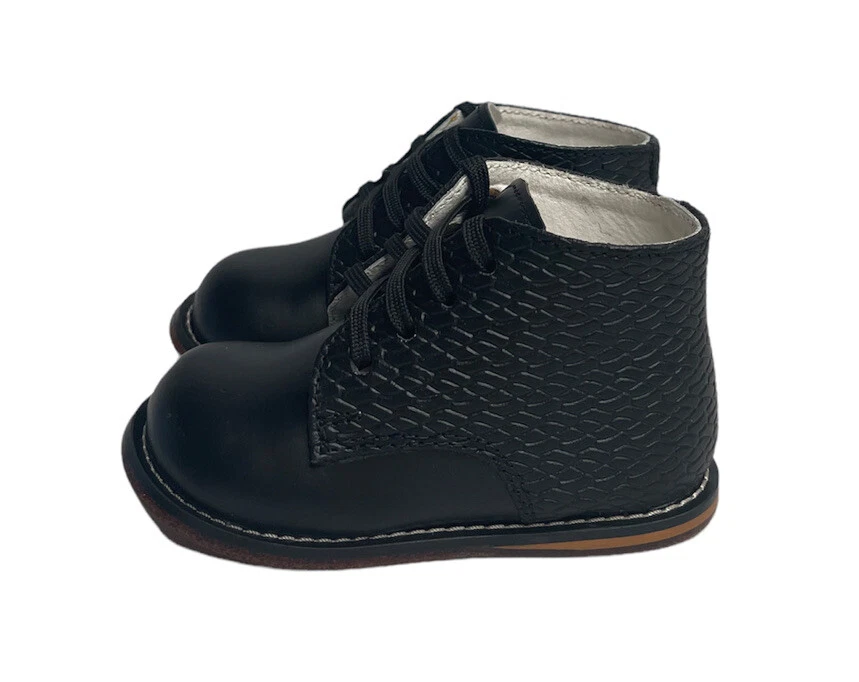 NUEVO Zapatos para caminar Josmo de cuero negro con cordones para bebé niño niña talla 5 Foto 4 de 4