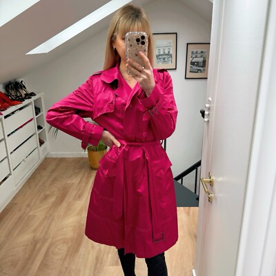 Dkny Pink Fuschia Tie Up Belted Trench Coat Jacket M Basic Staple
