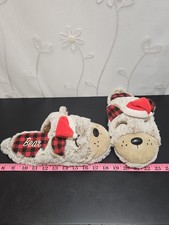 Dearfoams Womens 7-8 Slippers Lil Bear Christmas Plaid Lounge Pajama Holiday Fun