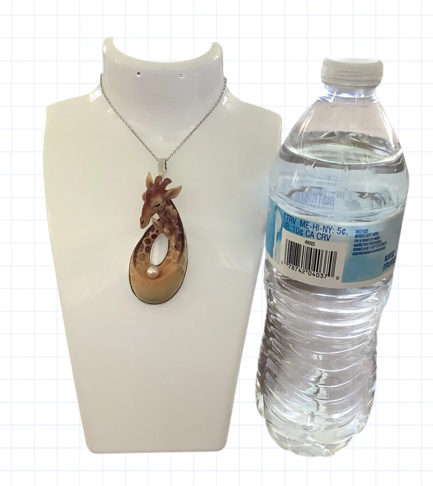 Franz Porcelain Giraffe Mother and Baby Necklace w/ Pearl Pendant 11.5” EUC - Image 4 of 4