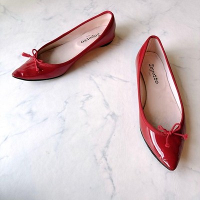 Rare Repetto Red Patent Leather Ballet Flats Size 38.5 Brigitte Pointed Toe