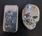 3D Skull &Bar 4.39 Ozt.925Fine Silver Hand-Poured Ingots,2.06bar,2.32 Skull ozt
