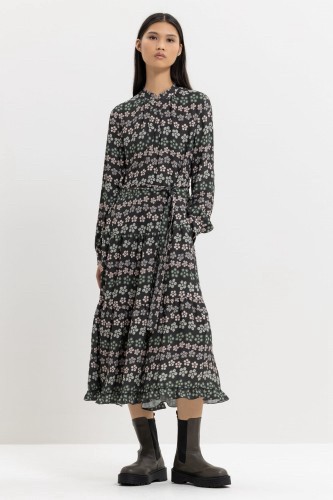 LUISA CERANO Green Floral Printed Belted Midi Dress SZ 12
