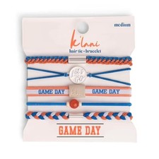 Game Day Hair Tie Bracelets   5-Pack Stretchy No-Crease Hair Blue/Orange Large