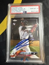 2018 TOPPS CHROME RONALD ACUNA JR PSA 10 AUTOGRAPH ROOKIE BASEBALL CARD. Braves. rookie card picture