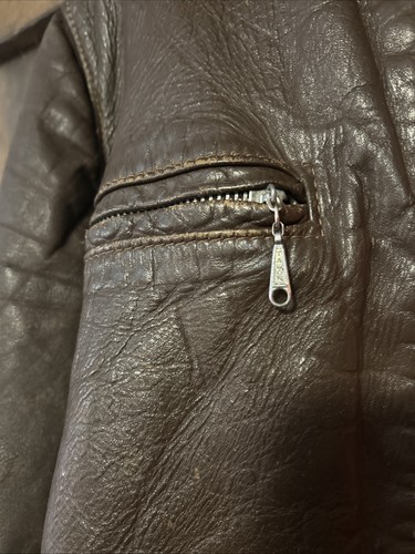 VTG Thrashed 60s Brooks Moto Cafe Racer Leather Distressed Biker Talon Jacket L - Picture 4 of 24