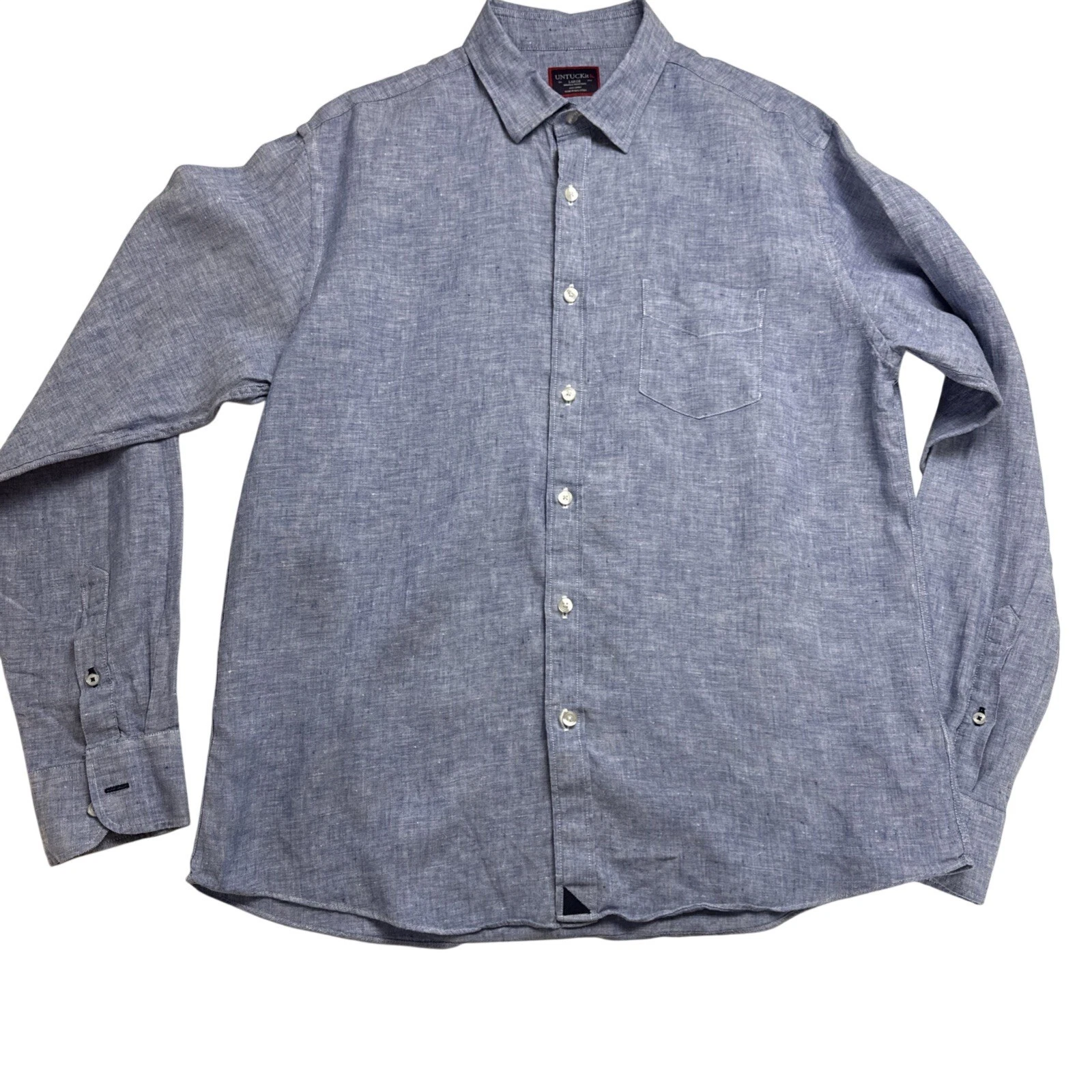 Untuckit Shirt Mens L Long Sleeve Linen Casual Button Up Office Work Shirt