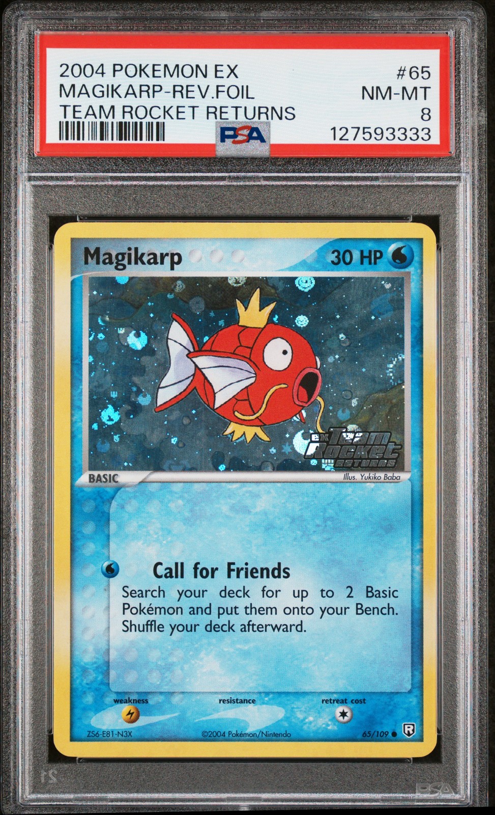 2004 POKEMON EX TEAM ROCKET RETURNS #65 MAGIKARP-REVERSE FOIL PSA 8