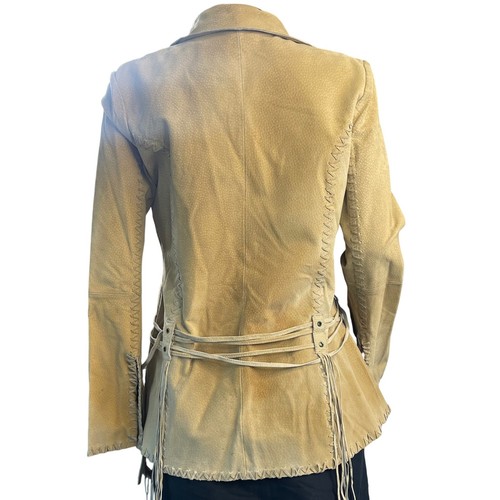 Chaqueta de cuero de gamuza vintage con sello húmedo L (se adapta a EE. UU. 4) Western con cordones Boho Y2K - Imagen 16 de 23