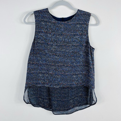 Camiseta sin mangas Theory talla pequeña seda hodal C gasa estampado tweed azul - Imagen 3 de 6