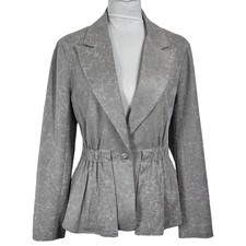 V Cristina Gray Peplum Blazer Size M Cinch Waist Jacket Office Siren Career Work