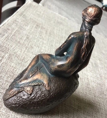 Danish Mermaid Brass Bronze 4" Sculpture Figurine Paper Weight Denmark Vintage